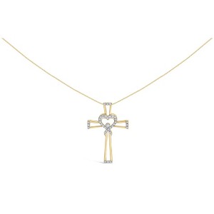 Haus of Brilliance 14K Yellow Gold Plated Silver 1/6 Cttw Diamond Heart and Ribbon Cross Pendant - 1 of 4