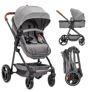 CuisinSmart 2 In 1 Baby Stroller, with Adjustable Canopy and Backrest, Foldable High Landscape Infant Pram with Reversible Seat - 1 of 4