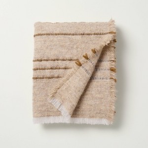 Cozy Stripe Throw Blanket Sour Cream/Tan - Hearth & Hand™ with Magnolia - 1 of 3
