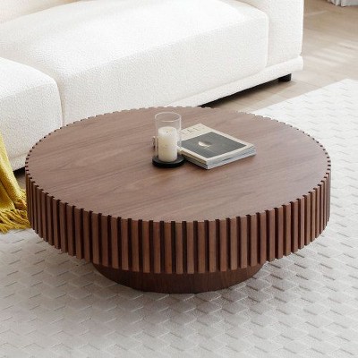 CENGHU Nesting Round Wood Coffee Table, Modern Handcraft Drum Side Table with Sturdy Pedestal, End Table, Nightstand for Living Room, Bedroom