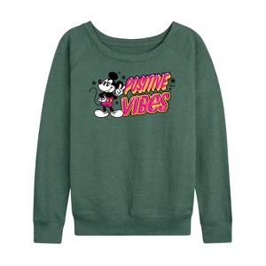 Women's - Disney - Positive Vibes Lightweight French Terry Wide Neck Long Sleeve Shirt - 1 of 4