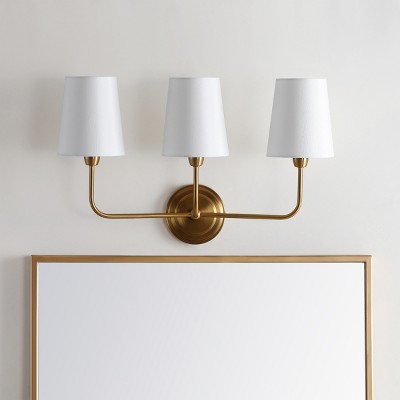 Brookes Contemporary Brass Gold 3-Light Wall Sconce with Cotton Shades