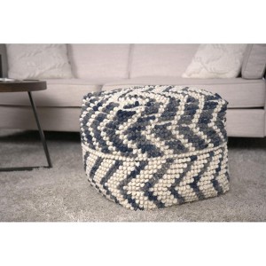 Alina Wool and Cotton Pouf, Natural and Blue - 1 of 1