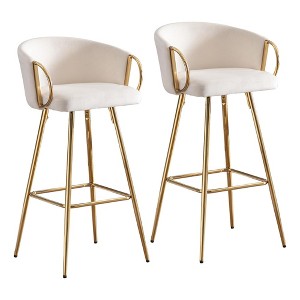 QingMoon Bar Stools Set of 2, 26" Velvet Upholstered Counter Height Chairs with Gold Legs and Chrome Footrest for Kitchen Island, Dining Room - 1 of 4