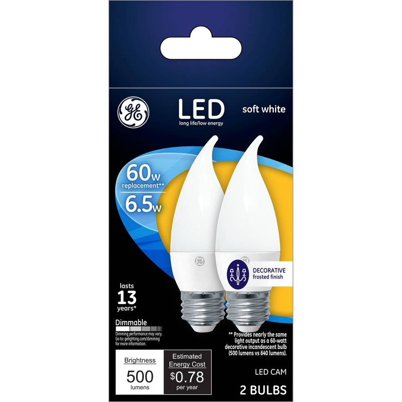 GE 2pk 60W LED Light bulb White, 1 of 6