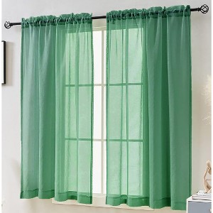 Home Mart Goods Hunter Green Sheer Window Rod Pocket Curtain Set 90" Inches Long (2 Panels) - 1 of 3