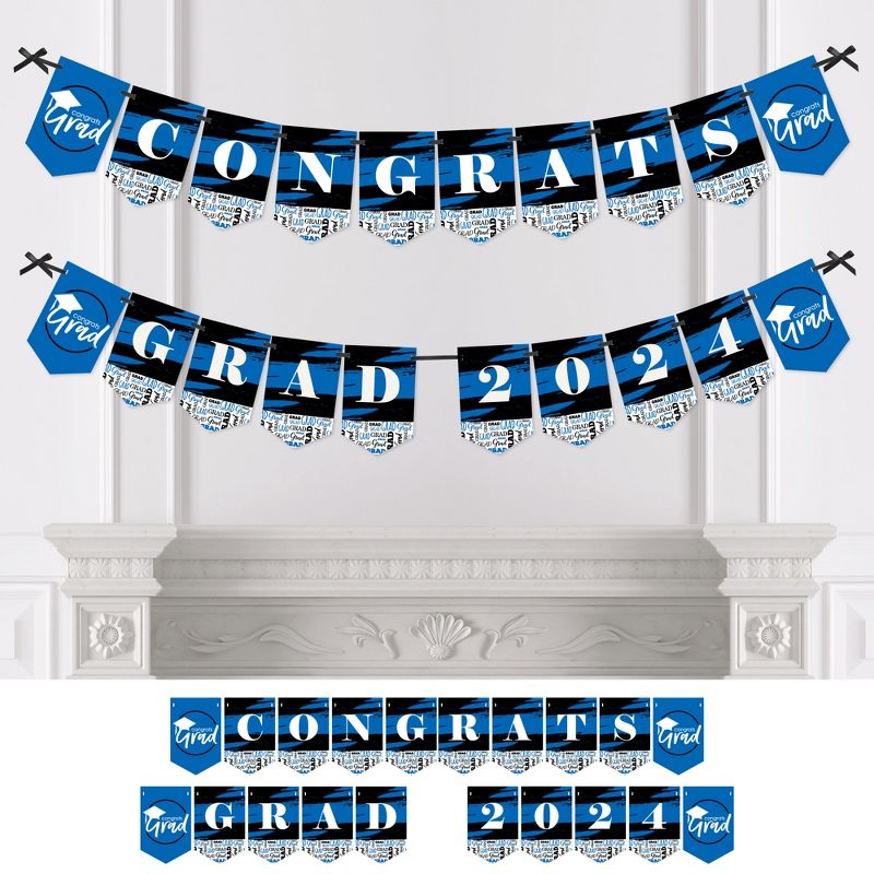 Big Dot of Happiness Blue Graduation Bunting Banner - Party Decorations - Congrats Grad 2024, 1 of 6