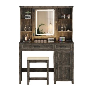 GlasFlength Vanity Tables Farmhouse Vanity with Mirror Hidden Jewelry Cabinet Elegant Design for Living Room, Brown, 39"*15.75"*56" - 1 of 4