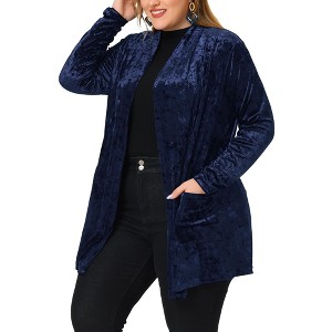 Agnes Orinda Women's Plus Size Velvet Open Front Cardigans with Pockets - 1 of 4