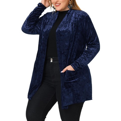 Agnes Size Velvet Cardigans For Women Party Open Front Shawl Navy Blue 2x : Target