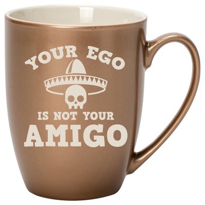 100 North Skull Sombrero 10 Ounce Bronze Metallic Finish, Comfortably Fits Your Hands, New Bone China Coffee Tea Cup Mug, Your Ego Is Not Your Amigo