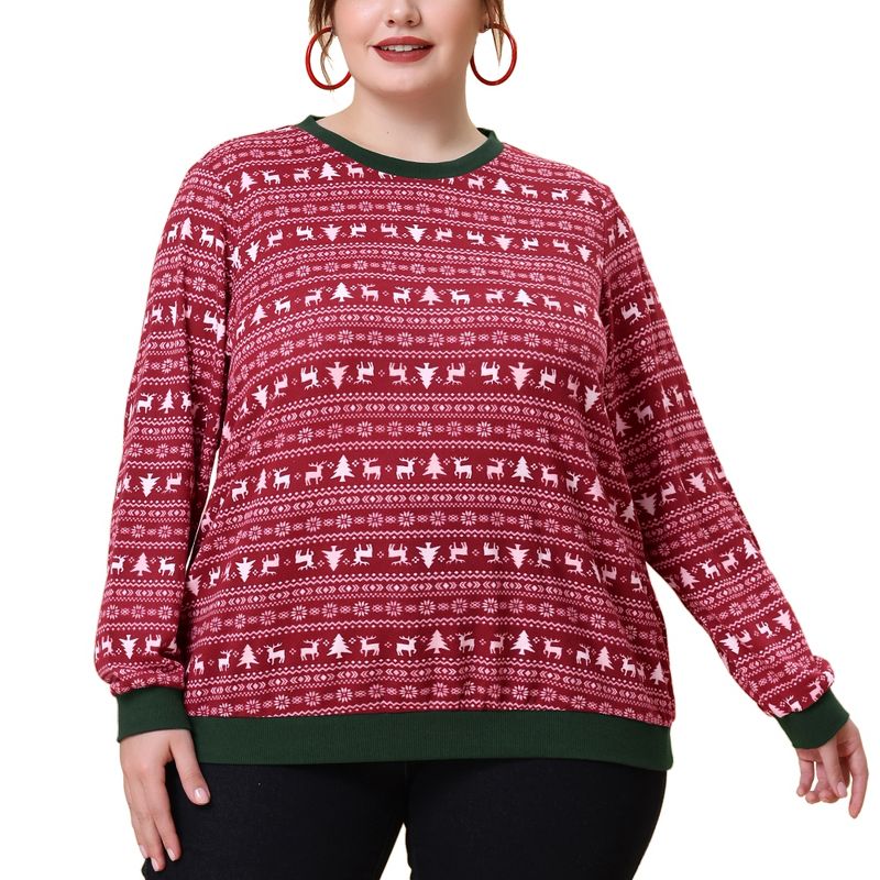 Agnes Orinda Women's Plus Size Contrast Color Long Sleeve Pullover Sweatshirts, 2 of 6