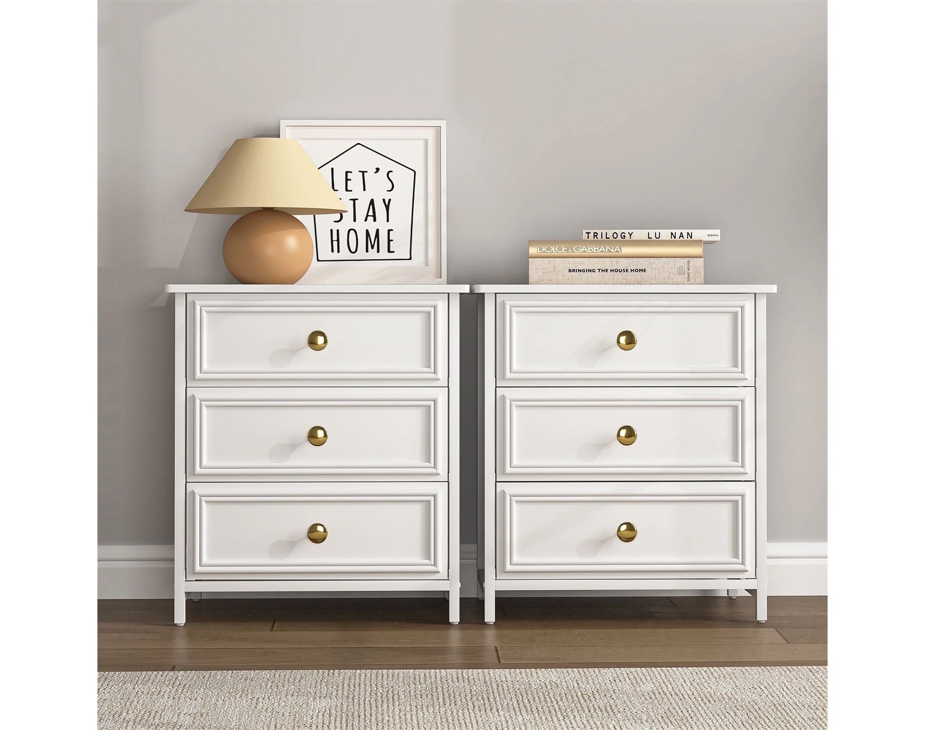 CIPACHO 2 Piece White 20 Tall 3 Drawer Nightstand Set Ideal for Living Room to Organize Small Essentials and Brighten Your Space