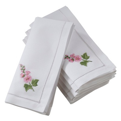 Saro Lifestyle Hemstitch Table Napkins With Embroidered Hollyhock Design (Set of 6)