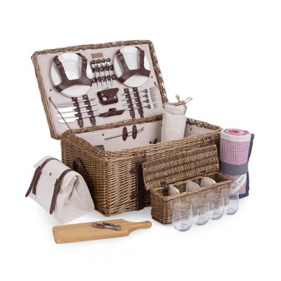 Picnic Time Charleston Wicker Picnic Basket for 4