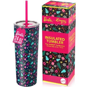 Barbie x Dragon Glassware 24 oz Vacuum Insulated Tumbler with Lid and Straws Christmas - 1 of 4