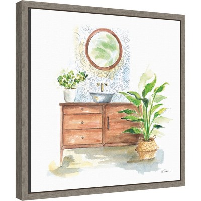 Greenery Bath Framed Canvas Wall Art Print, 16 x 16 inches