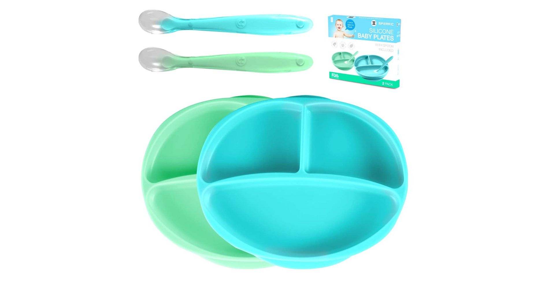 Silicone Suction Plate for Baby - 100% Food Grade Divided Plate | Toddler Self Feeding Training Suction Plate Set | BPA-Free (Blue & Light Green)