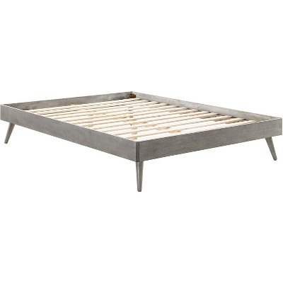 Margo Mid-Century Gray Queen Platform Bed with Wood Slats