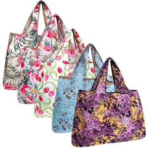 Wrapables Large Foldable Tote Nylon Reusable Grocery Bags, 5 Pack - 1 of 4