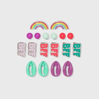 Girls' 9pk BFF Rainbow with Shell Earring Set - Cat & Jack™