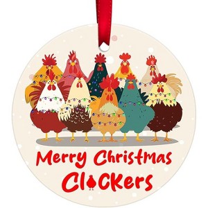 Lomsoe Chicken Merry Chrismas Ornaments 2025 Ceramic 2-Side Printed Funny Farm Ornaments for Christmas Tree Rooster Gifts for Woman Men Christmas Gift - 1 of 1