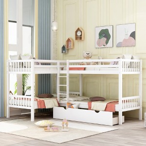 Twin Over Twin L-Shaped Bunk Bed with Drawers, Space-Saving Design, No Box Spring Required, White/Gray - ModernLuxe - 1 of 4