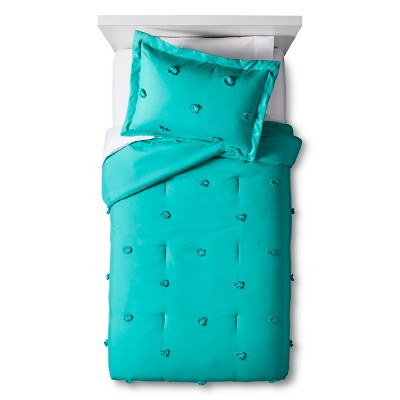 Pom Pom Comforter Set Full Queen 3 Pc Turquoise Pillowfort