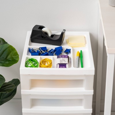 White 5-Drawer Plastic Storage Tower with Organizer Top