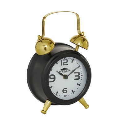 Novogratz 9"x6" Stainless Steel Clock with Bell Style Top Black - : Silent Mechanism, Indoor, Arabic Numerals, No Assembly Required