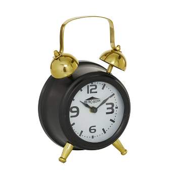 9"x6" Stainless Steel Clock with Bell Style Top Black - Novogratz