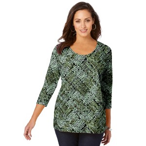 Jessica London Women's Plus Size Stretch Cotton Scoop Neck Tee - 1 of 4