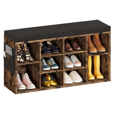 Shoe Storage Bench with Cushion, Cubby Seat Shoe Cabinet, Small Shoe Rack Bench with 3-Tier Adjustable Shelf for Entryway, Bedroom, Living Room