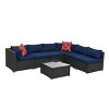 7-Piece PE Rattan Furniture Set, Seating Set with Tempered Glass Coffee Table, Chairs with Iron Frame and Polyester Cushions-Coolbibila - 2 of 4