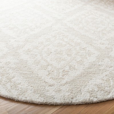 Beige Wool Handmade Tufted Round Area Rug, 5' Diameter