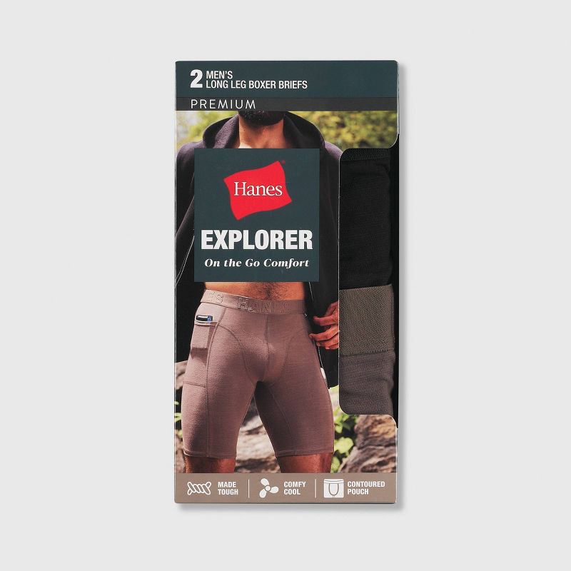 Hanes Premium Men's Explorer Long Boxer Briefs 2pk - Gray/Black, 2 of 6