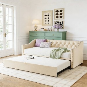 Luxystar Twin Upholstered Velvet Daybed with Pop Up Trundle, Converts from Twin to King Size for Living Room - 1 of 4