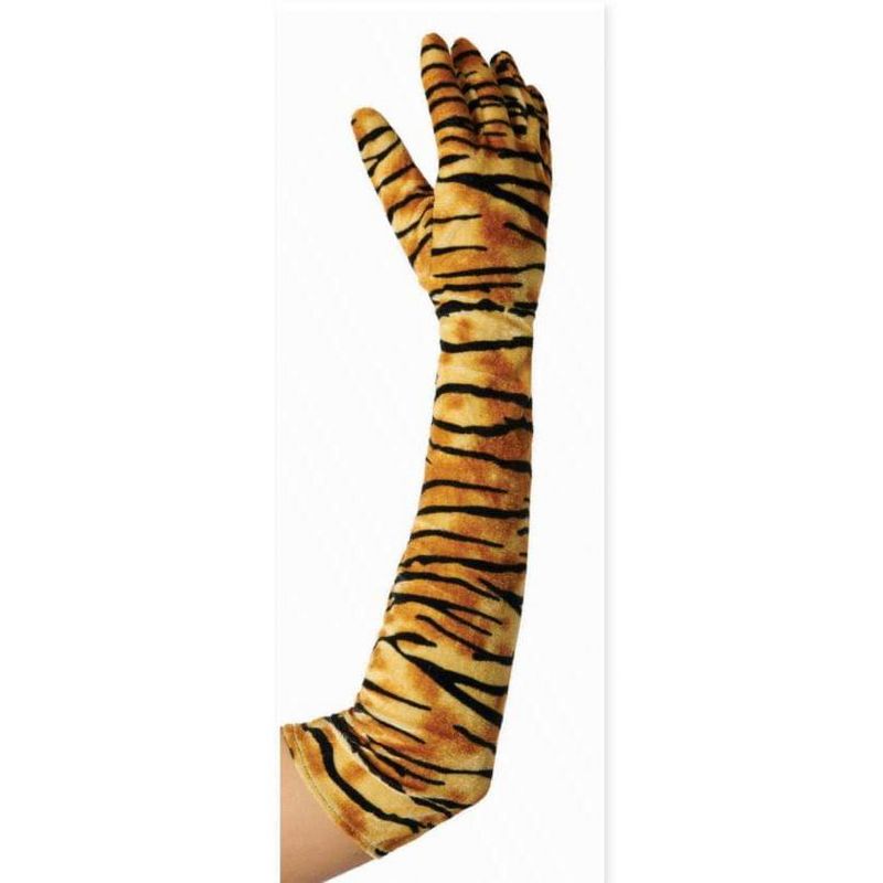 Costume Culture by Franco LLC Tiger Velour 20.5 Inch Adult Costume Gloves, 1 of 2
