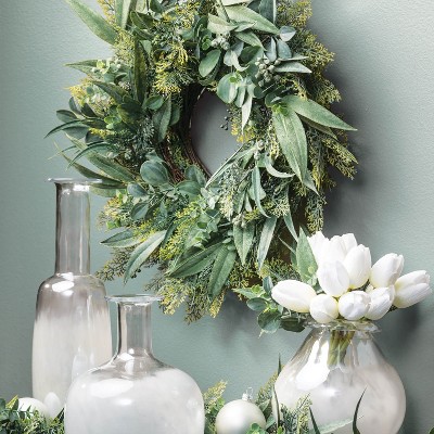 Festive Front Door Eucalyptus Christmas Wreath 18" Artificial