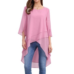 INSPIRE CHIC Women's High Low Hem Scoop Neck Asymmetrical 3/4 Sleeve Summer Top - 1 of 4
