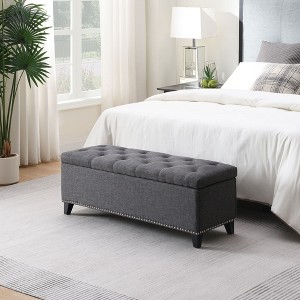 Sapphtopaz Modern Storage Bench with Button-Tufted & Nailhead Upholstered Entryway Bench Versatile End of Bed Bench for Living Room, Entryway - 1 of 4