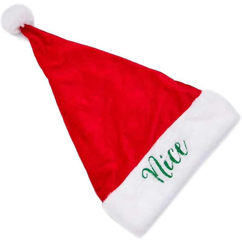 Blue Panda 2 Pack Naughty and Nice Christmas Santa Hats, Party Supplies, 11.5x 17.5 in, 2 of 7