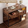 Dog Crate, Wooden Dog Kennel End Table with 2 Drawers and 4 Open Storage Shelves, Removable Bowls - 2 of 4