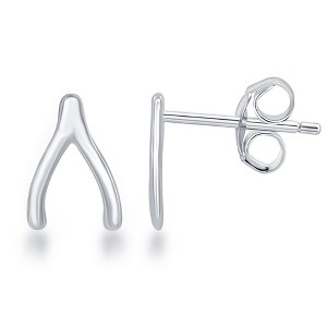 Bella Silver Sterling Silver, Small Wishbone Earrings - Silver - 1 of 2