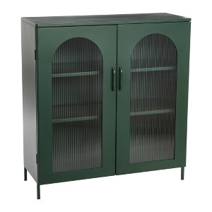 Storied Home Wide Metal Accent Cabinet with 2 Adjustable Storage Shelves and Arched Glass Door Dark Green: Elegant Design, 39.96" Height - 1 of 4