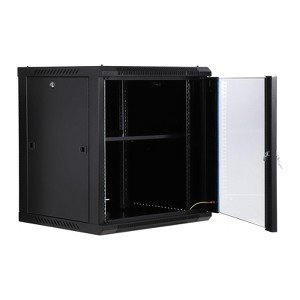 Wall Mount Network Cabinet with Glass Door - Steel Server Rack with Cooling Fan Holes & Lock for Router and WiFi Equipment - 1 of 4