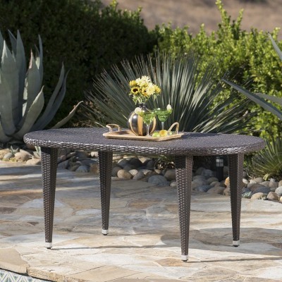 Gdf Studio Outdoor 69 Inch Wicker Oval Dining Table, Domo - Brown : Target
