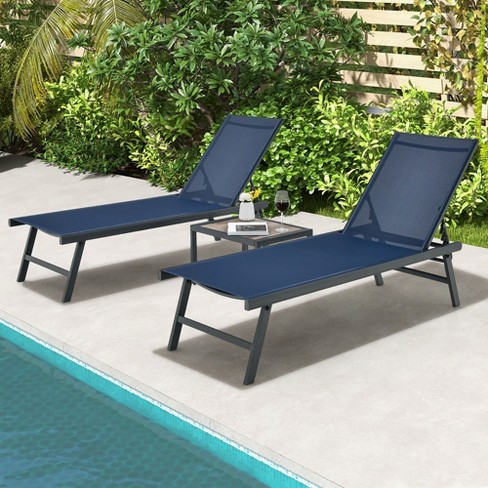 Tangkula 3pcs Patio Chaise Lounge Set Aluminum Recliner Chair Table ...