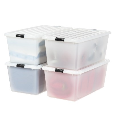 IRIS USA 91 Quart Clear Stackable Plastic Storage Bins with Lids
