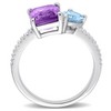 EVERLY JEWELRY | Sterling Silver 3 1/10 CT TGW Sky Blue Topaz and Amethyst with 1/10 CT TDW Diamond 2-Stone Toi et Moi Ring - 4 of 4